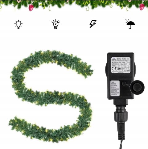 GIRLANDA ŚWIĄTECZNA ZIELONA 3M 100 DIOD LED Z LAMPKAMI DEKORACJA ŁAŃCUCH