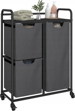 Kosz Na Pranie Wolnostojący Na Kółkach 3 Przegrody Półka Uniwersalny Szary