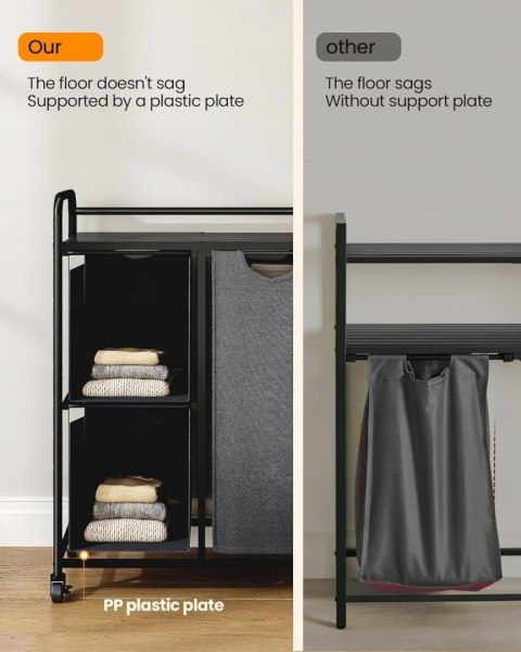 Kosz Na Pranie Wolnostojący Na Kółkach 3 Przegrody Półka Uniwersalny Szary