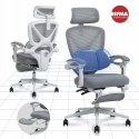 Krzesło Biurowe Ergonomiczne odchylane o 135° lędźwiowe i podnóżek, szare