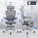 Krzesło Biurowe Ergonomiczne odchylane o 135° lędźwiowe i podnóżek, szare