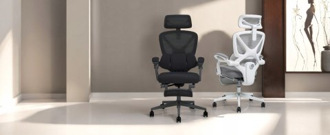 Krzesło Biurowe Ergonomiczne odchylane o 135° lędźwiowe i podnóżek, szare