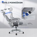 Krzesło Biurowe Ergonomiczne odchylane o 135° lędźwiowe i podnóżek, szare