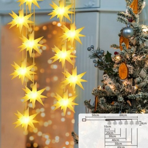 LAMPKI GWIAZDY 3D GWIAZDKI DEKORACJA ŚWIĄTECZNA CIPEŁA BIEL 1,5M NA BATERIE