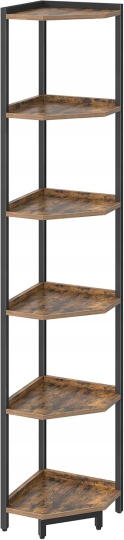 Regał Na Książki Stojący Narożny 6 Poziomów Do Salonu Rustykalny Solidny