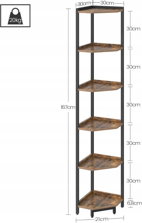 Regał Na Książki Stojący Narożny 6 Poziomów Do Salonu Rustykalny Solidny