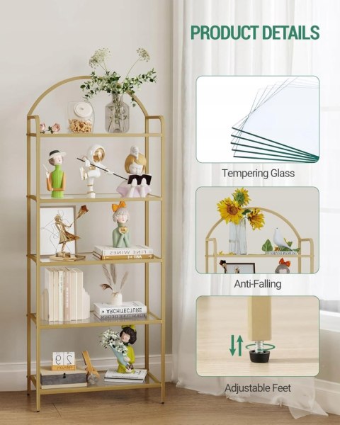 Regał Na Książki Stojący Ze Szkła Hartowanego Wielofunkcyjny Stalowa Rama