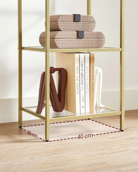 Regał Półka Do Salonu Szklane Półki Złoty 5 Poziomów Stalowa Rama 40x30