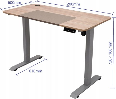 BIURKO ELEKTRYCZNE GAMINGOWE KOMPUTEROWE Z REGULACJĄ 120X60 CM DĄB BRUNICO