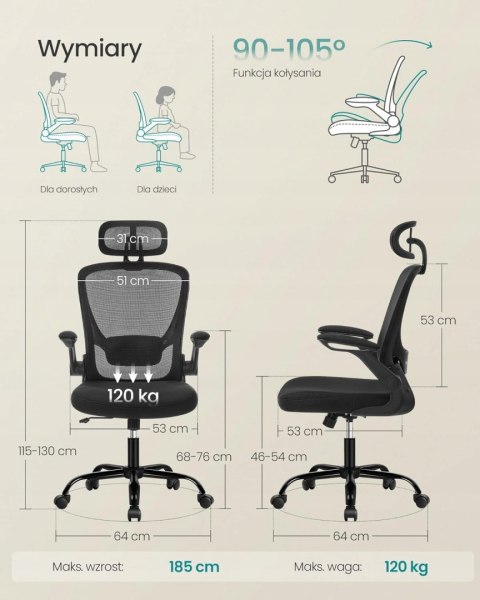 Fotel Biurowy Krzesło biurowe ergonomiczne z Zagłówkiem regulacja wysokości