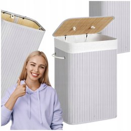 KOSZ NA PRANIE Z POKRYWKĄ WOLNOSTOJĄCY KOSZ BAMBUSOWY SKŁADANY 72L BOHO