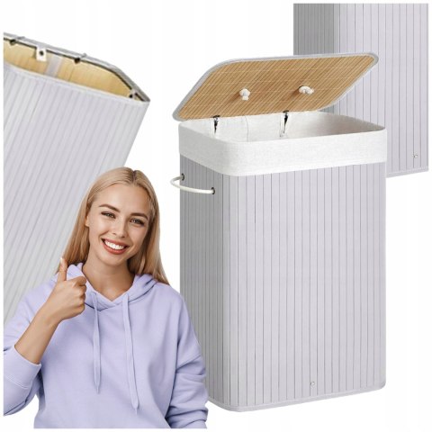 KOSZ NA PRANIE Z POKRYWKĄ WOLNOSTOJĄCY KOSZ BAMBUSOWY SKŁADANY 72L BOHO