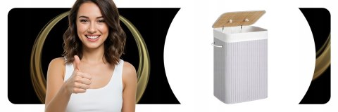 KOSZ NA PRANIE Z POKRYWKĄ WOLNOSTOJĄCY KOSZ BAMBUSOWY SKŁADANY 72L BOHO