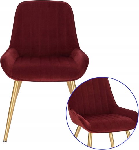 Krzesła do jadalni, salonu kuchni retro burgundowe aksamitne zestaw 2 sztuk