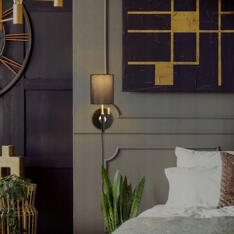 Lampa Ścienna Z Kloszem Z Tkaniny Z Wyłącznikiem Pociągowym Kinkiet Stylowa