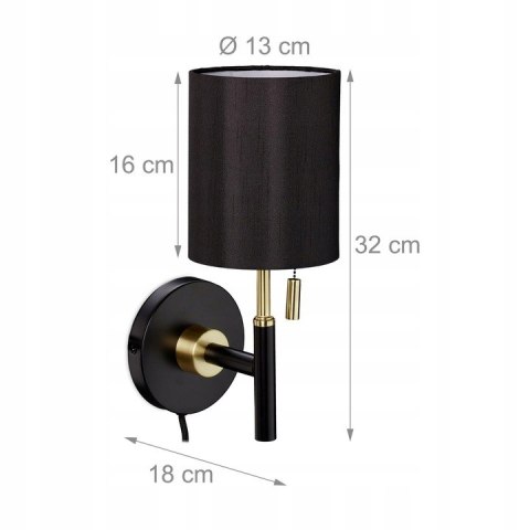 Lampa Ścienna Z Kloszem Z Tkaniny Z Wyłącznikiem Pociągowym Kinkiet Stylowa