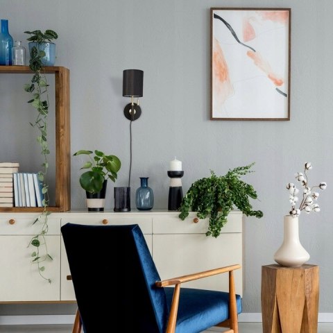 Lampa Ścienna Z Kloszem Z Tkaniny Z Wyłącznikiem Pociągowym Kinkiet Stylowa