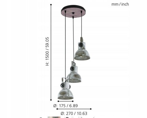 Lampa Wisząca 3punkty Światła E27 Industrialna Do Kuchni Pokoju Oświetlenie