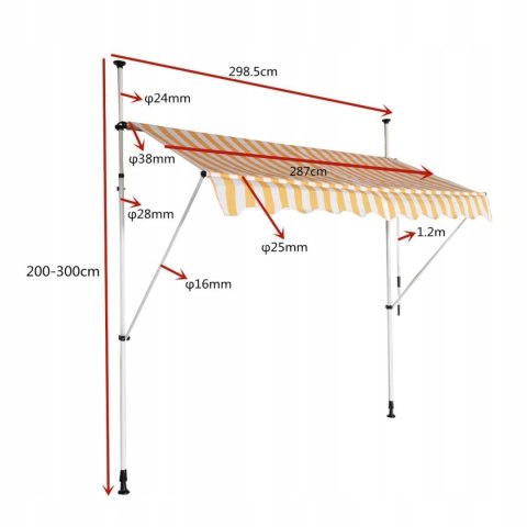 MARKIZA BALKONOWA TARASOWA ROZPOROWA REGULACJA WYSKOŚCI 300x120 CM