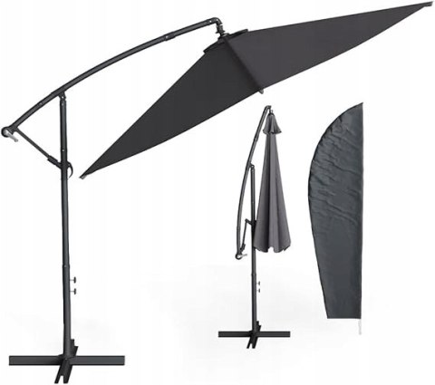 Parasol Ogrodowy Wspornikowy Ze Stojakiem O Średnicy 300cm kolor antracyt
