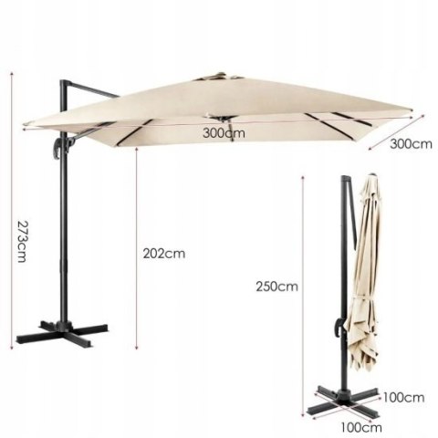 Parasol Ogrodowy klasyczny beżowy 300 x 273 cm Ze Stelażem Obrotowy 360