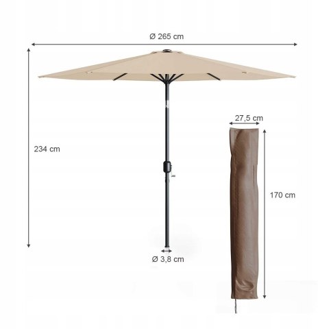 Parasol ogrodowy przeciwsłoneczny beżowy z pokrowcem 270cm ochrona przedUV