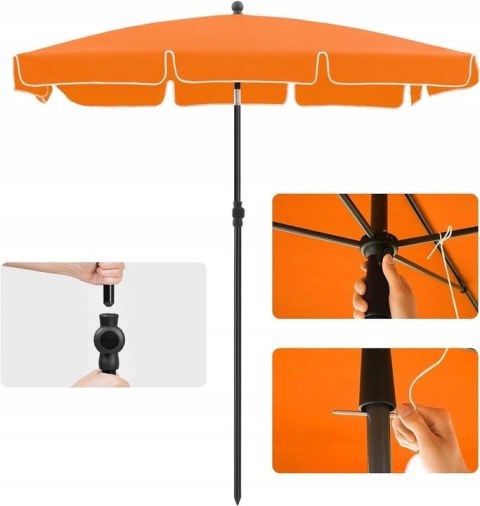 Parasol ogrodowy przeciwsłoneczny prostokątny pomarańczowy składany 125x200