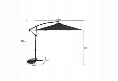 Parasol ogrodowy regulowany kąt 290cm solidna konstrukcja antracyt
