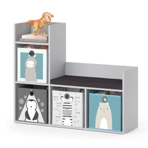 Regał Półka Dla Dzieci Na Zabawki Książki Funkcjonalna Z Siedziskiem Biały