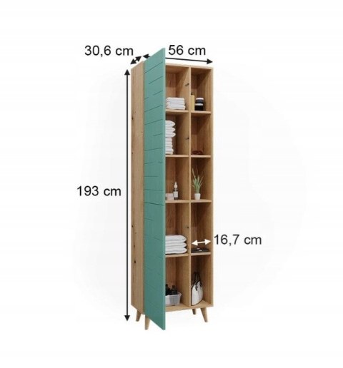 SZAFKA ŁAZIENKOWA STOJĄCA SŁUPEK REGAŁ ŁAZIENKOWY MIĘTOWY WYSOKI 193 CM