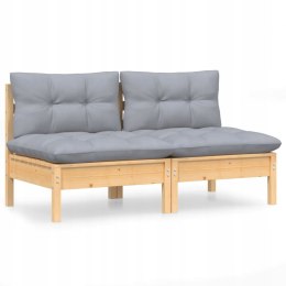 Sofa ogrodowa 2 osobowa z szarymi poduszkami z litego drewna sosnowego