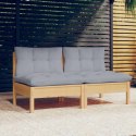 Sofa ogrodowa 2 osobowa z szarymi poduszkami z litego drewna sosnowego