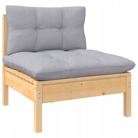 Sofa ogrodowa 2 osobowa z szarymi poduszkami z litego drewna sosnowego