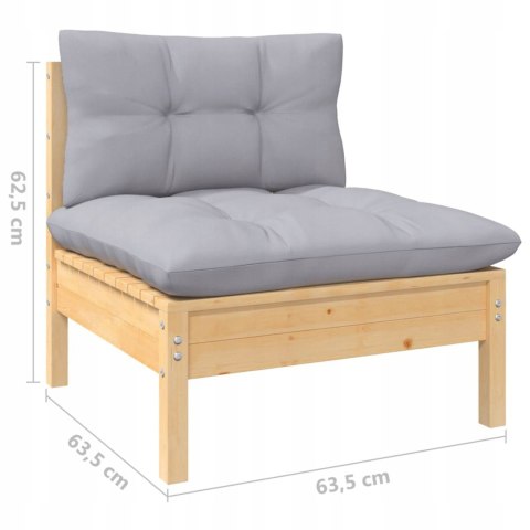 Sofa ogrodowa 2 osobowa z szarymi poduszkami z litego drewna sosnowego