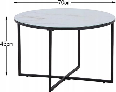 Stolik kawowy okrągły ze szklanym blatem nowoczesny stolik pomocniczy 70x70