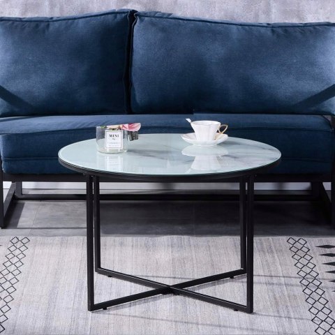 Stolik kawowy okrągły ze szklanym blatem nowoczesny stolik pomocniczy 70x70