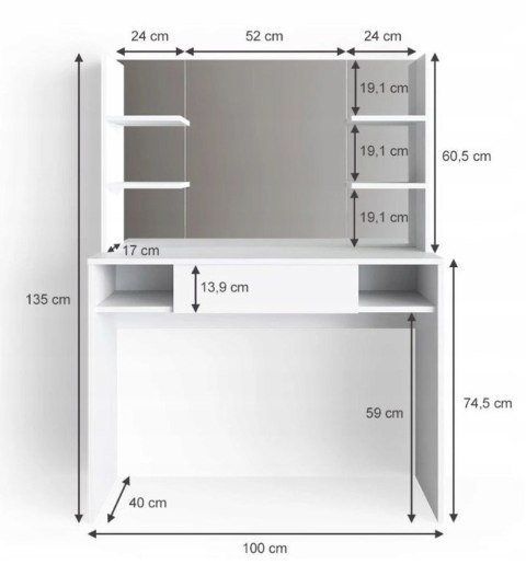 Toaletka Z Lustrem Szufladą Półkami Biurko Kosmetyczne Mebel Do Makijażu