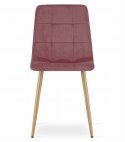 Krzesło KARA - różowy aksamit / nogi kolor drewna x 2