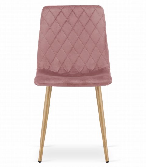 Krzesło TURIN - różowy aksamit / nogi kolor drewna x 2