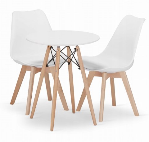 Zestaw stół okrągły TODI 80cm biały + 2 krzesła MARK białe