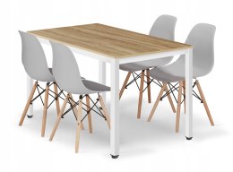 Zestaw stół prostokątny TESSA 120x60cm dąb + 4 krzesła OSAKA szare