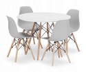 Zestaw stół okrągły TODI 100cm biały + 4 krzesła OSAKA szare