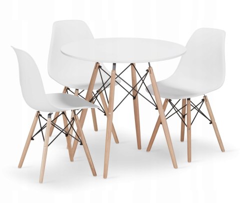 Zestaw stół okrągły TODI 80cm biały + 3 krzesła OSAKA białe