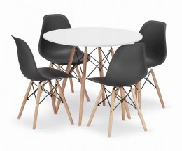 Zestaw stół okrągły TODI 90cm biały + 4 krzesła OSAKA czarne