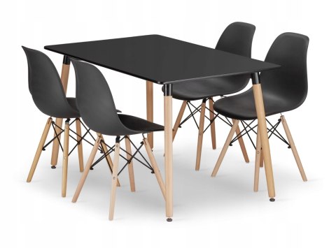 Zestaw stół prostokątny ADRIA 120x80cm czarny + 4 krzesła OSAKA czarne