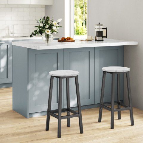 Taboret barowy - marmur / nogi czarne
