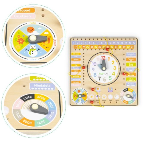 Drewniana tablica manipulacyjna kalendarz zegar ECOTOYS ECOTOYS