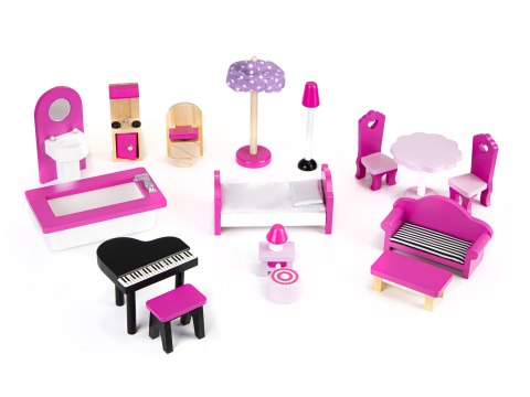Drewniany domek dla lalek mebelki oświetlenie LED ECOTOYS ECOTOYS