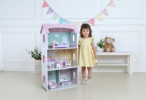 Drewniany domek dla lalek + mebelki wysoka rezydencja Jagodowa ECOTOYS ECOTOYS