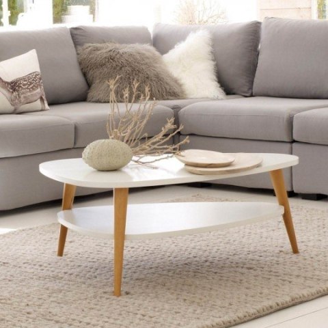 Nowoczesny stolik kawowy półka drewniane nogi biały ModernHome ModernHome